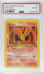 V1763: 1999: Moltres: 27/62: 1ST Edition: Fossil: PSA: 8: NM-MT: 102261265
